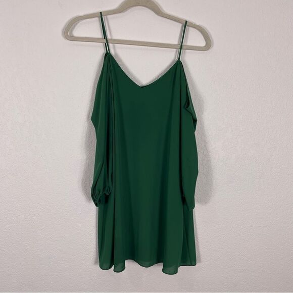 NWT Alice + Olivia Green Cold Shoulder Silky Long Sleeve Mini Carli Dress - Picture 1 of 9